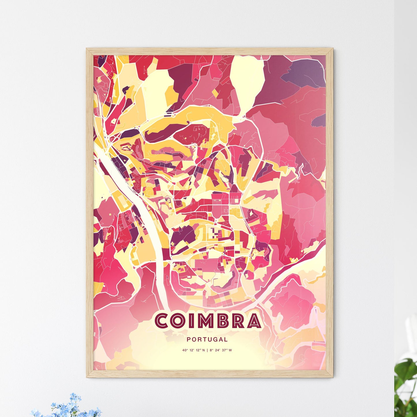 Colorful Coimbra Portugal Fine Art Map Hot Red
