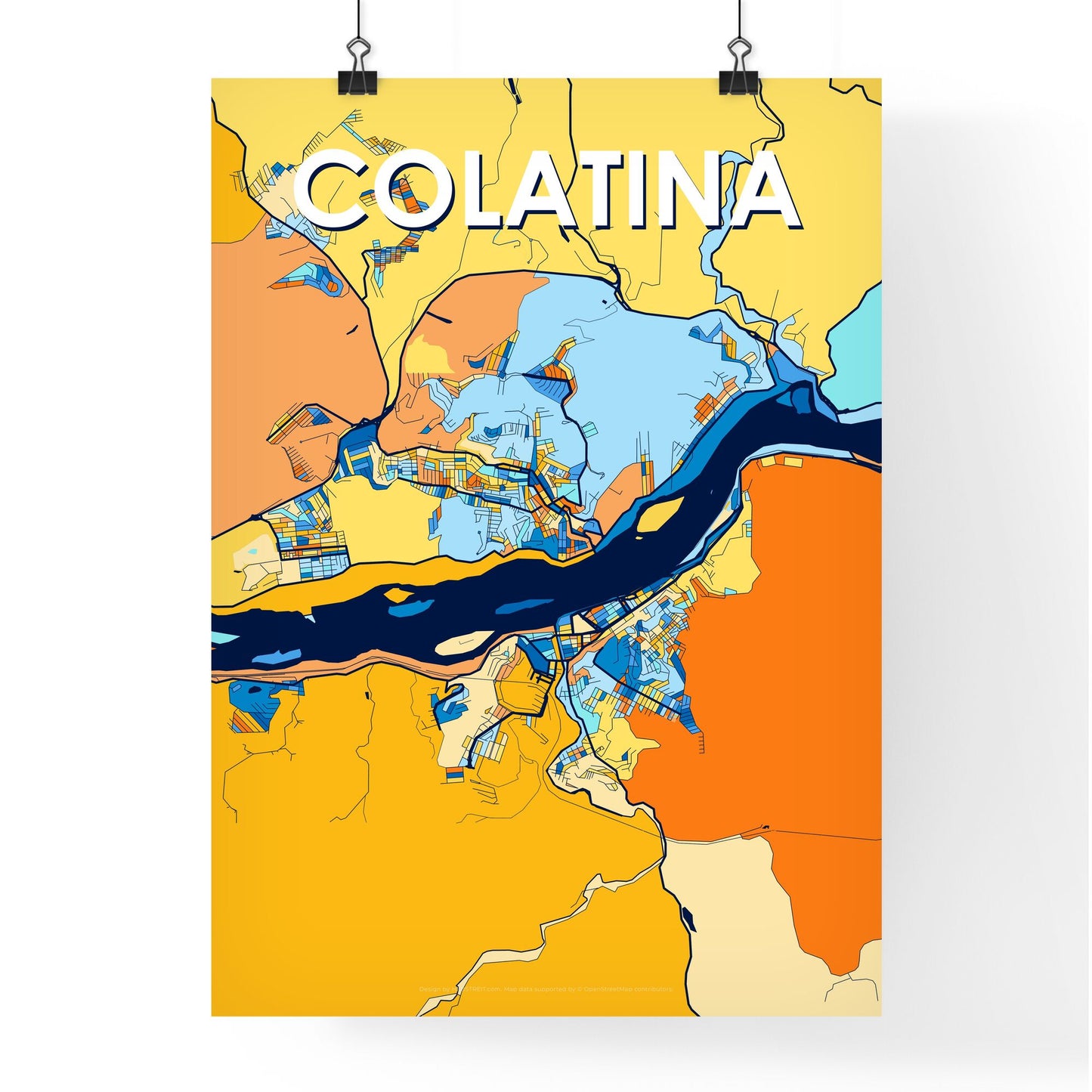 COLATINA BRAZIL Vibrant Colorful Art Map Poster Blue Orange