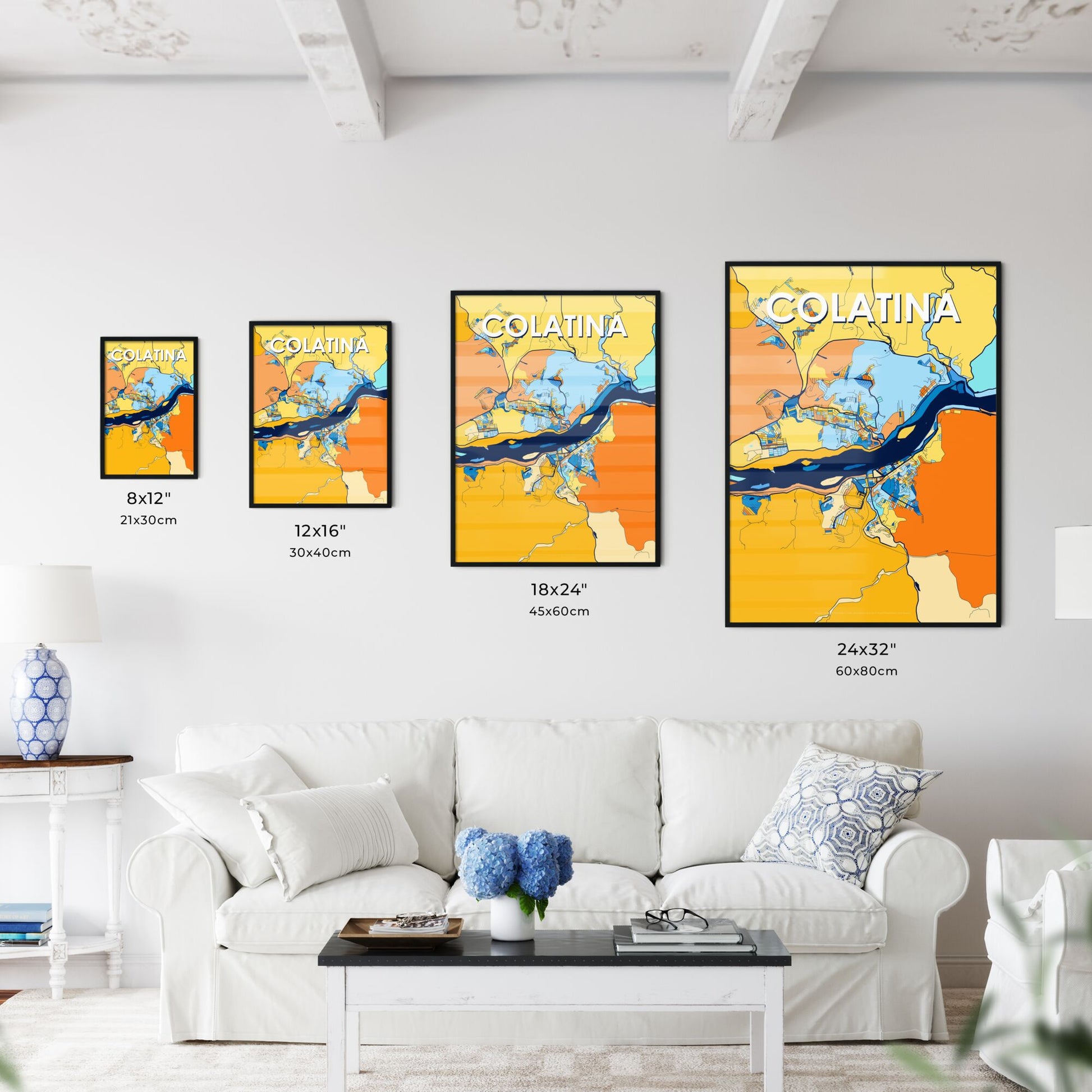 COLATINA BRAZIL Vibrant Colorful Art Map Poster Blue Orange