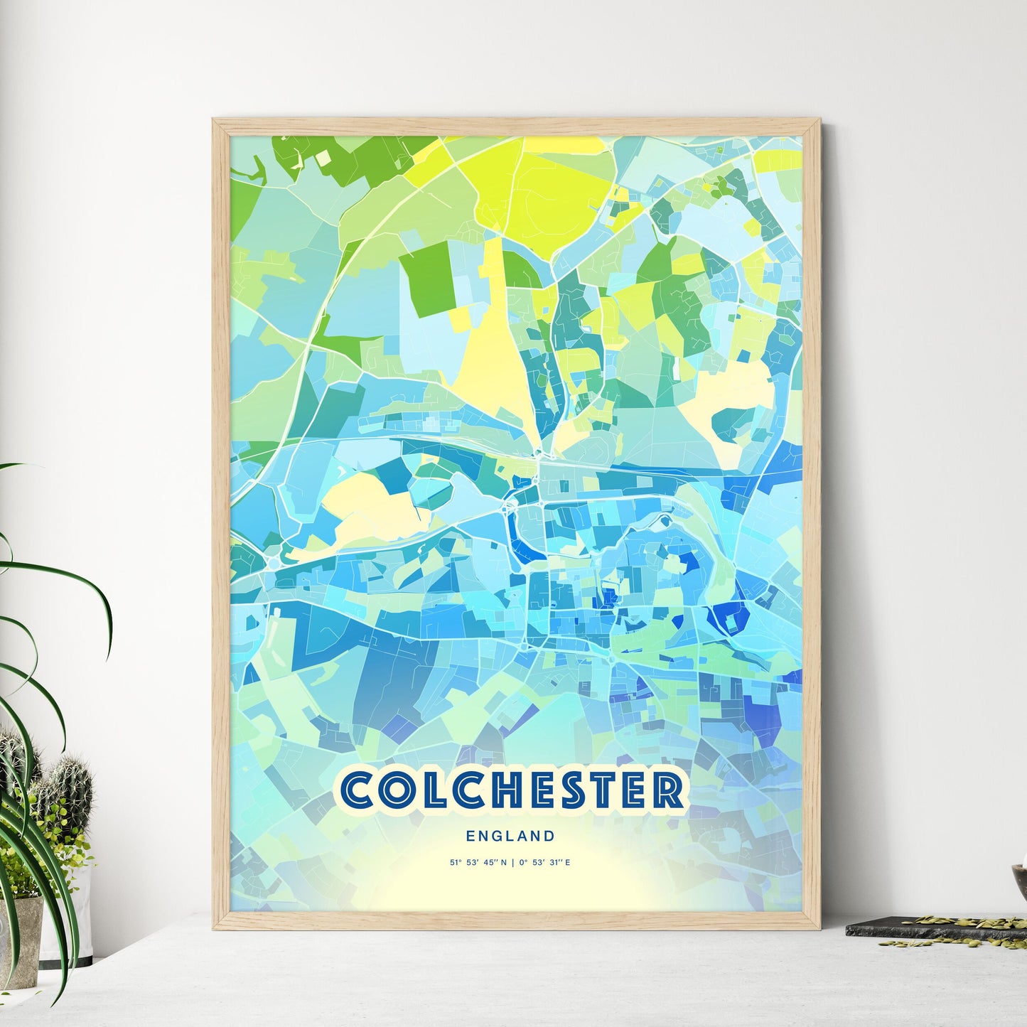 Colorful Colchester England Fine Art Map Cool Blue