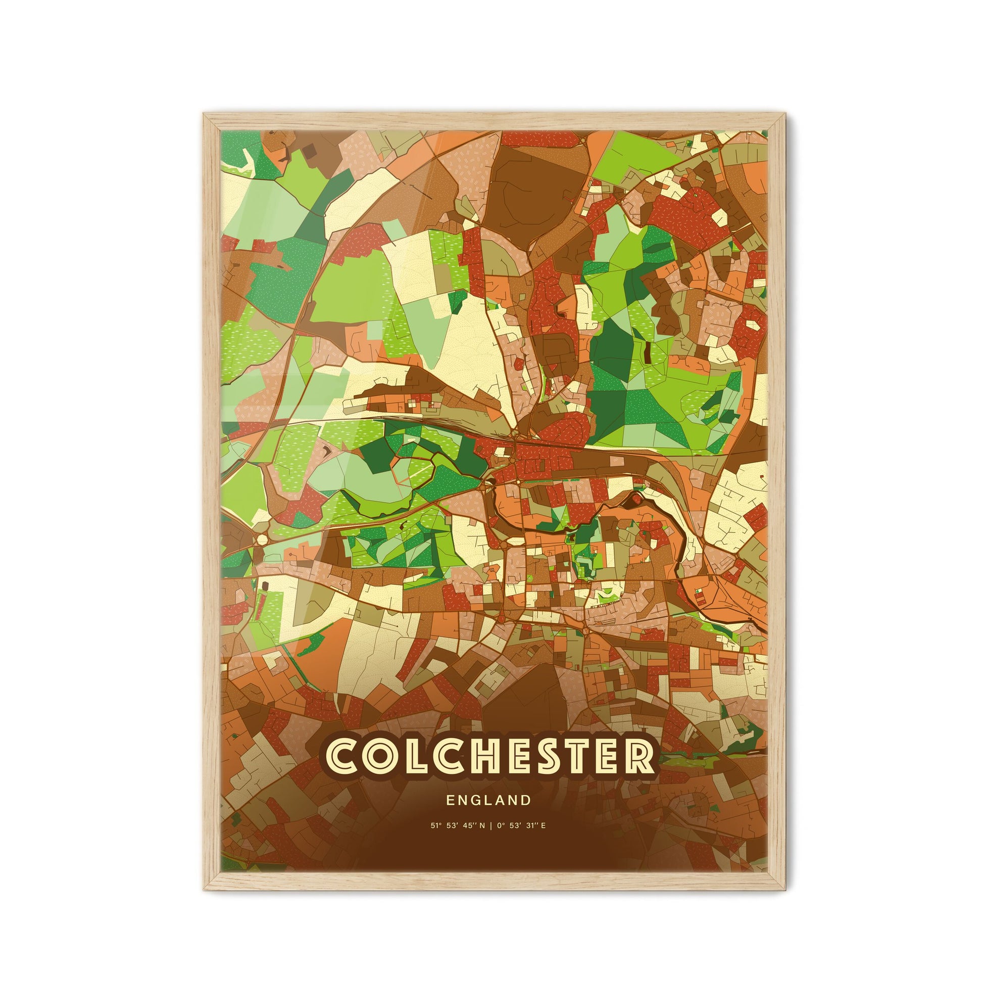 Colorful Colchester England Fine Art Map Farmhouse