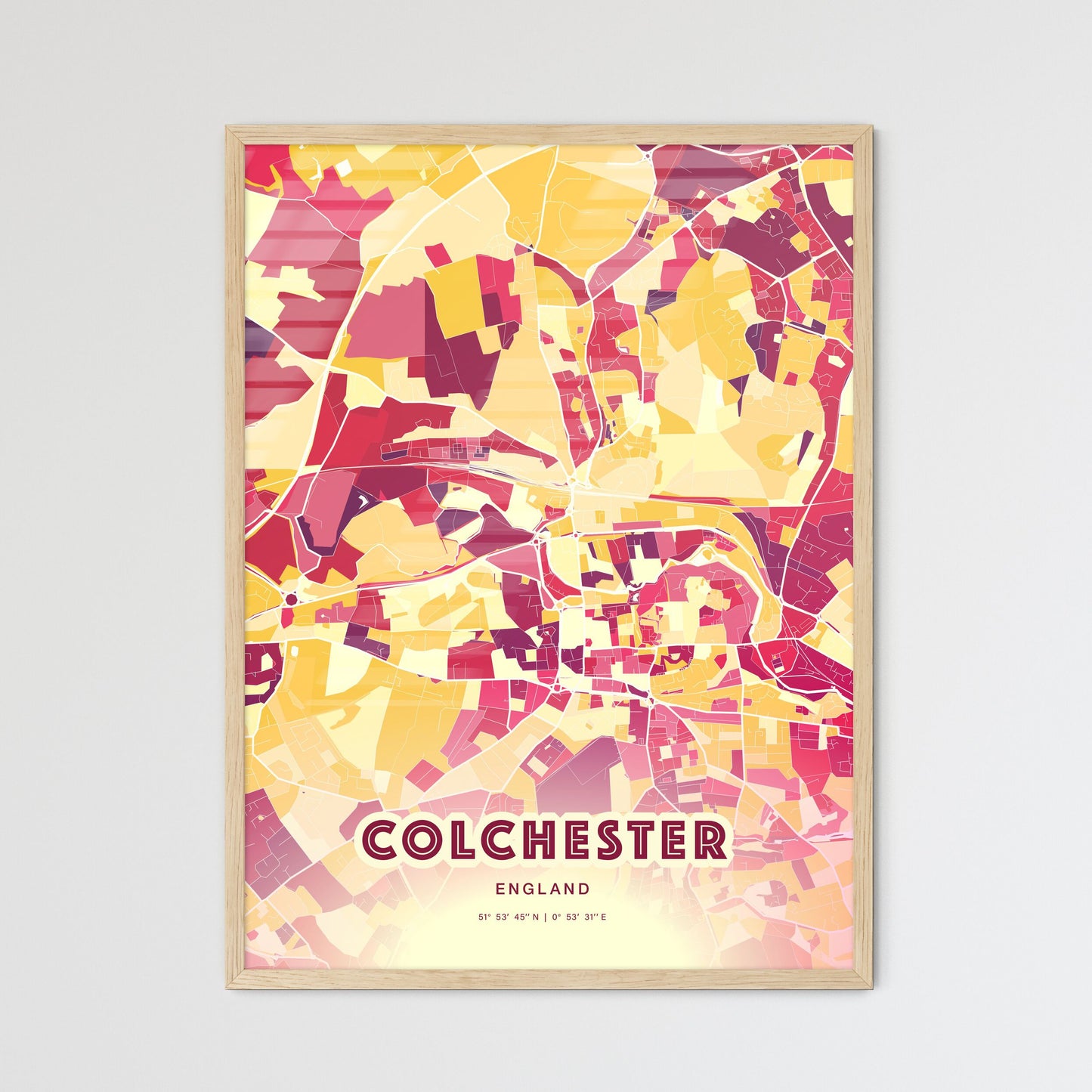 Colorful Colchester England Fine Art Map Hot Red