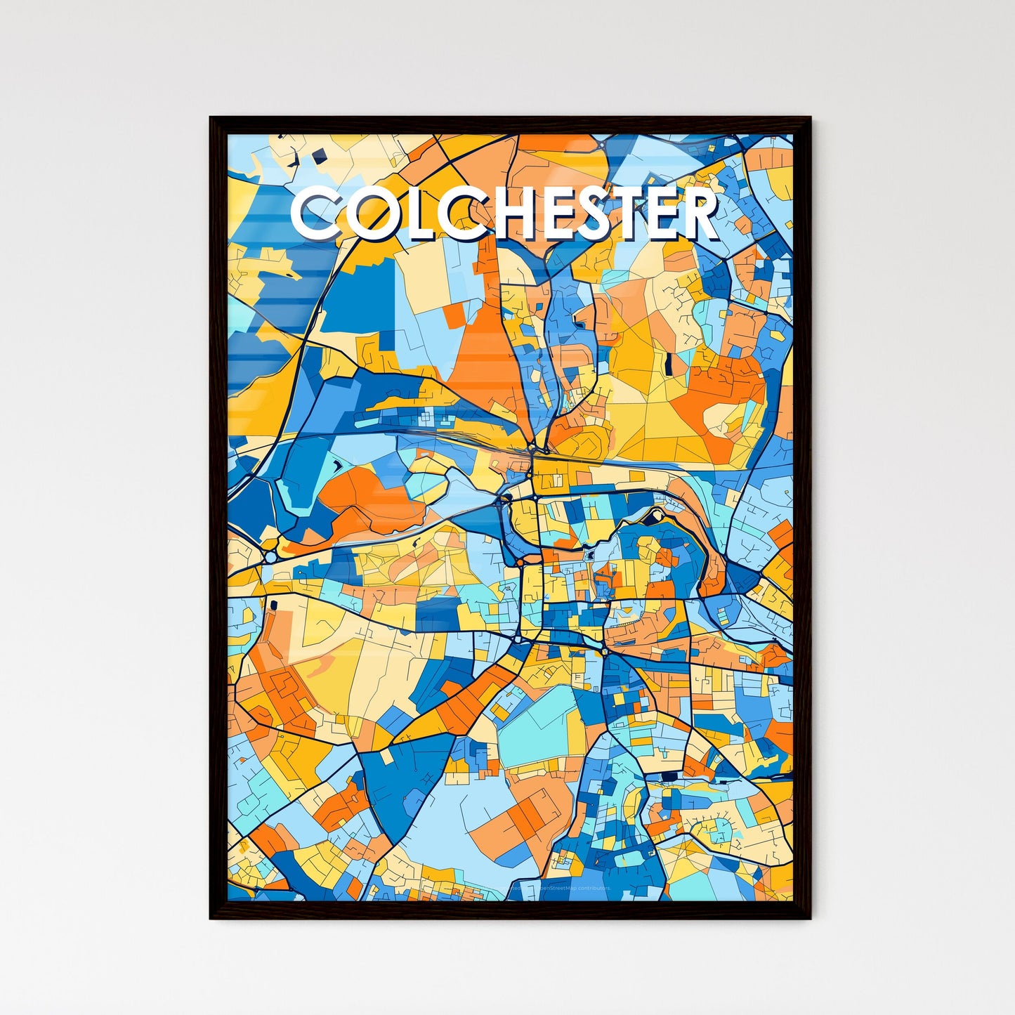 COLCHESTER ENGLAND Vibrant Colorful Art Map Poster Blue Orange