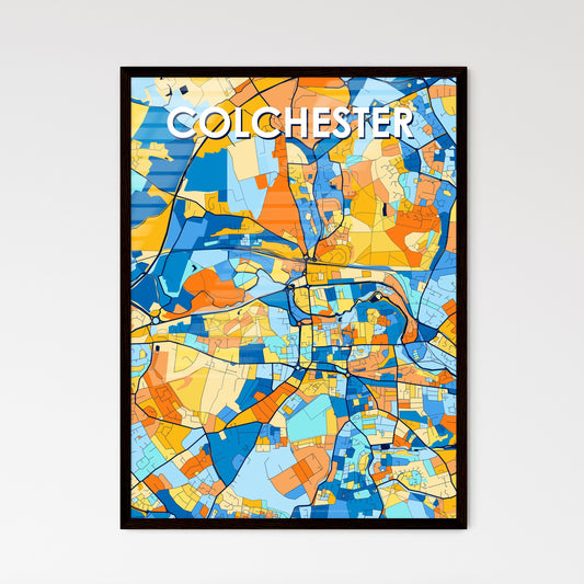 COLCHESTER ENGLAND Vibrant Colorful Art Map Poster Blue Orange