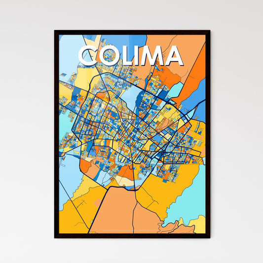 COLIMA MEXICO Vibrant Colorful Art Map Poster Blue Orange