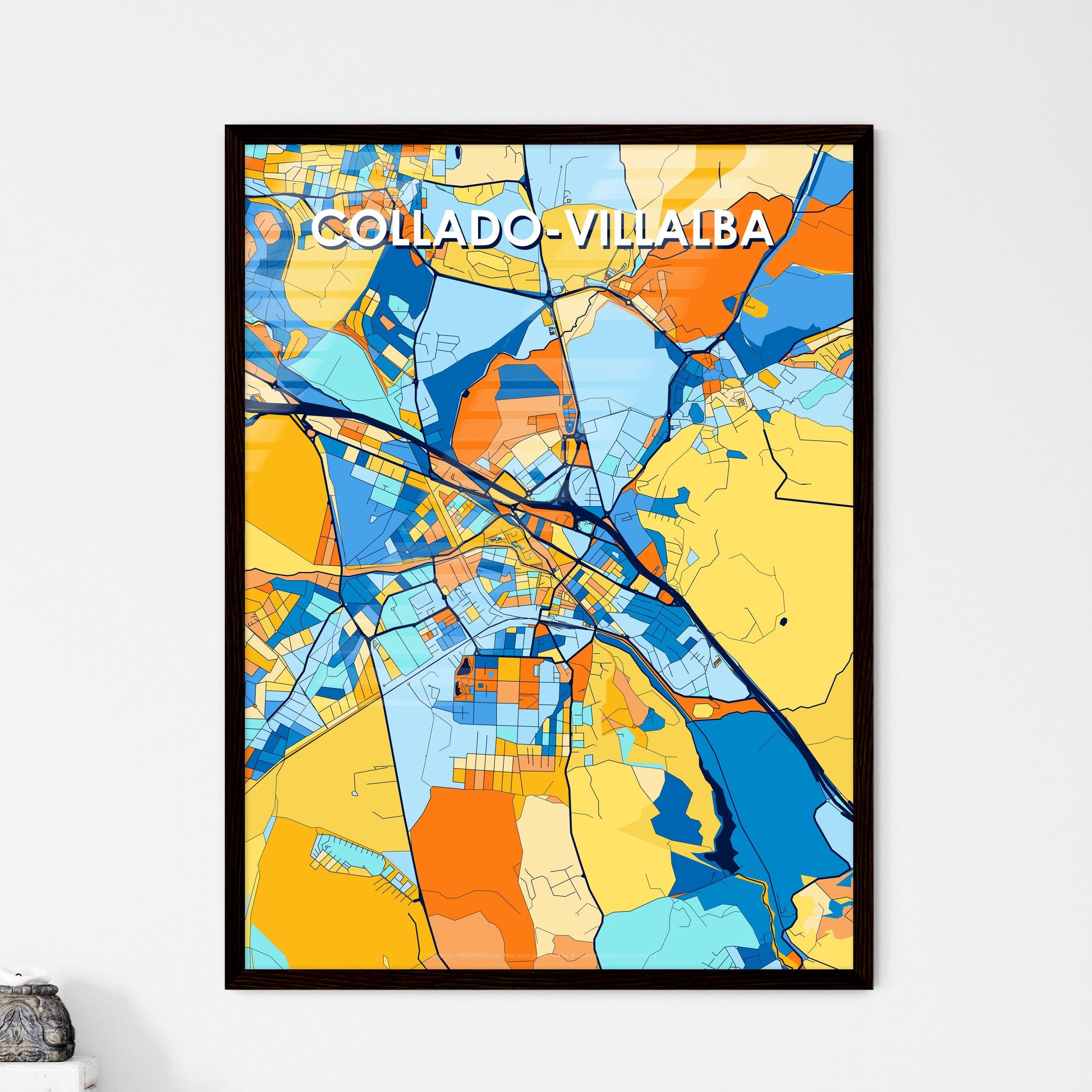 COLLADO-VILLALBA SPAIN Vibrant Colorful Art Map Poster Blue Orange