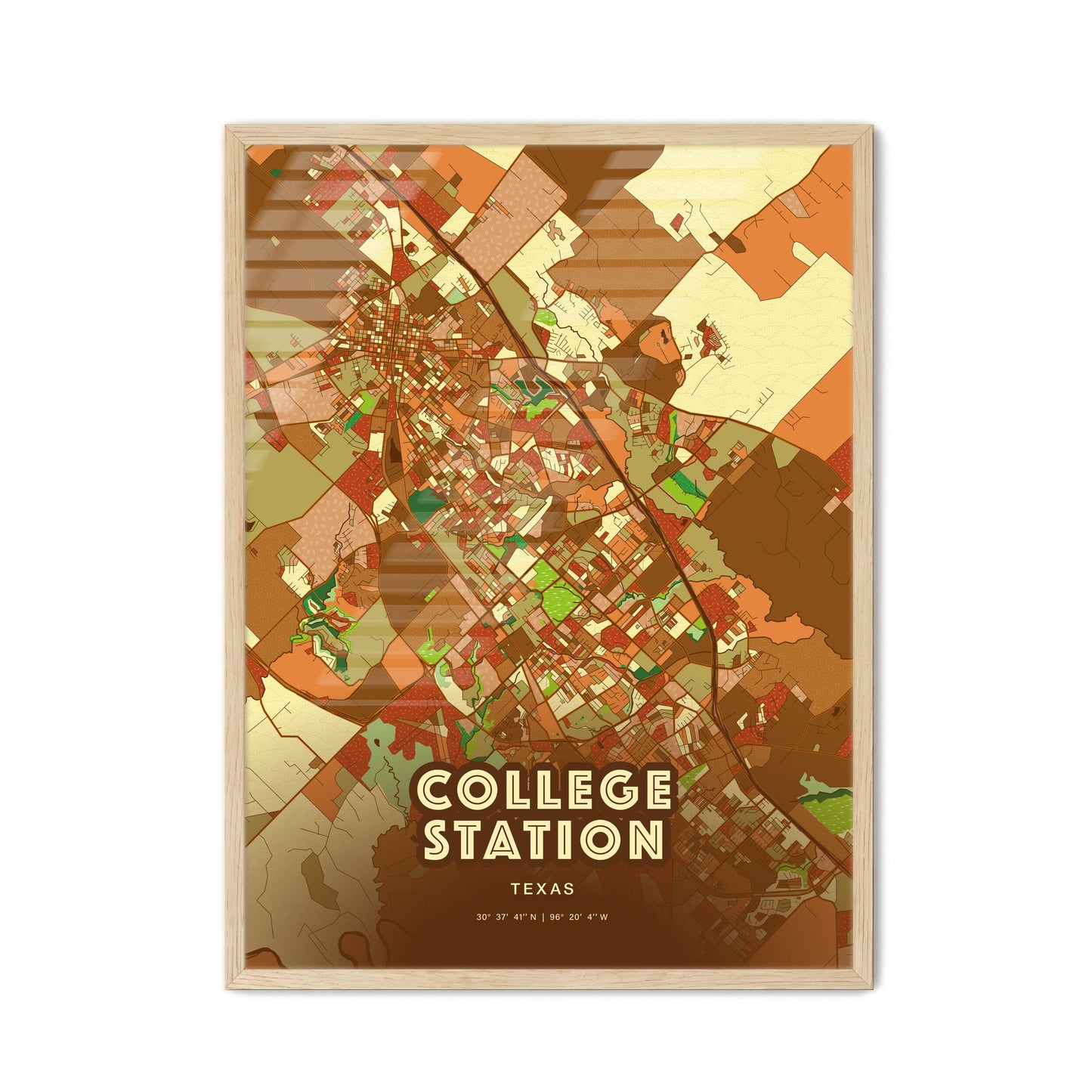 Colorful College Station Texas Fine Art Map Farmhouse