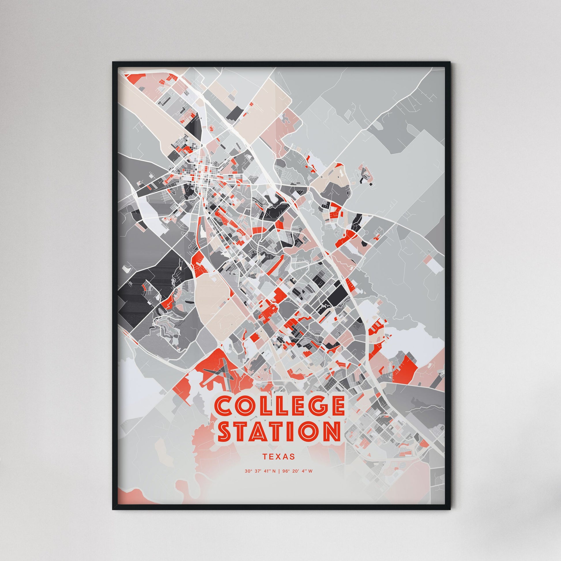 Colorful College Station Texas Fine Art Map Modern Expressive