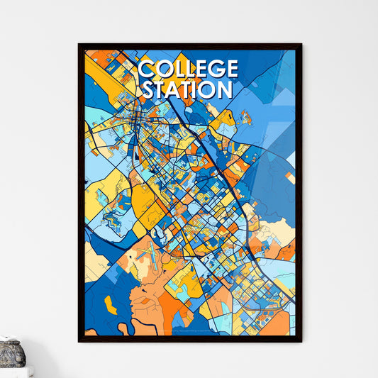 COLLEGE STATION TEXAS Vibrant Colorful Art Map Poster Blue Orange