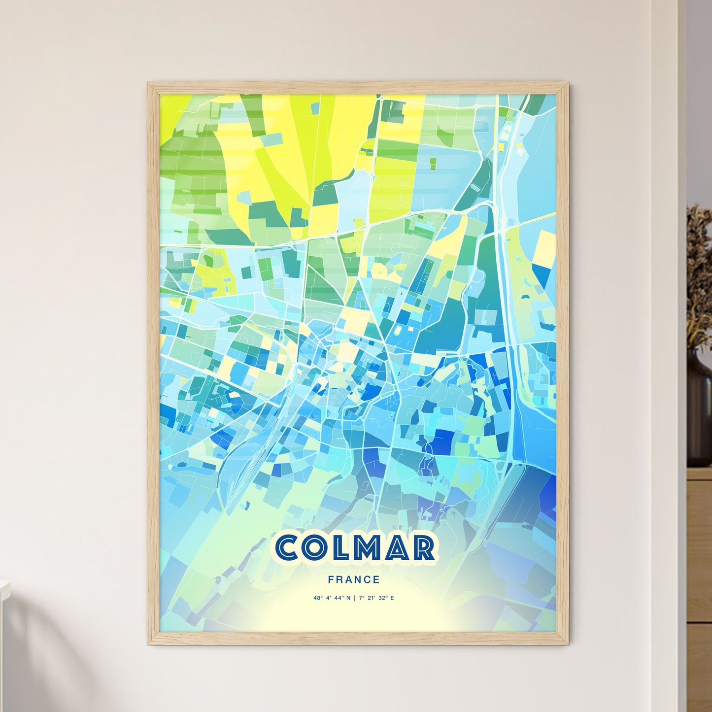 Colorful Colmar France Fine Art Map Cool Blue