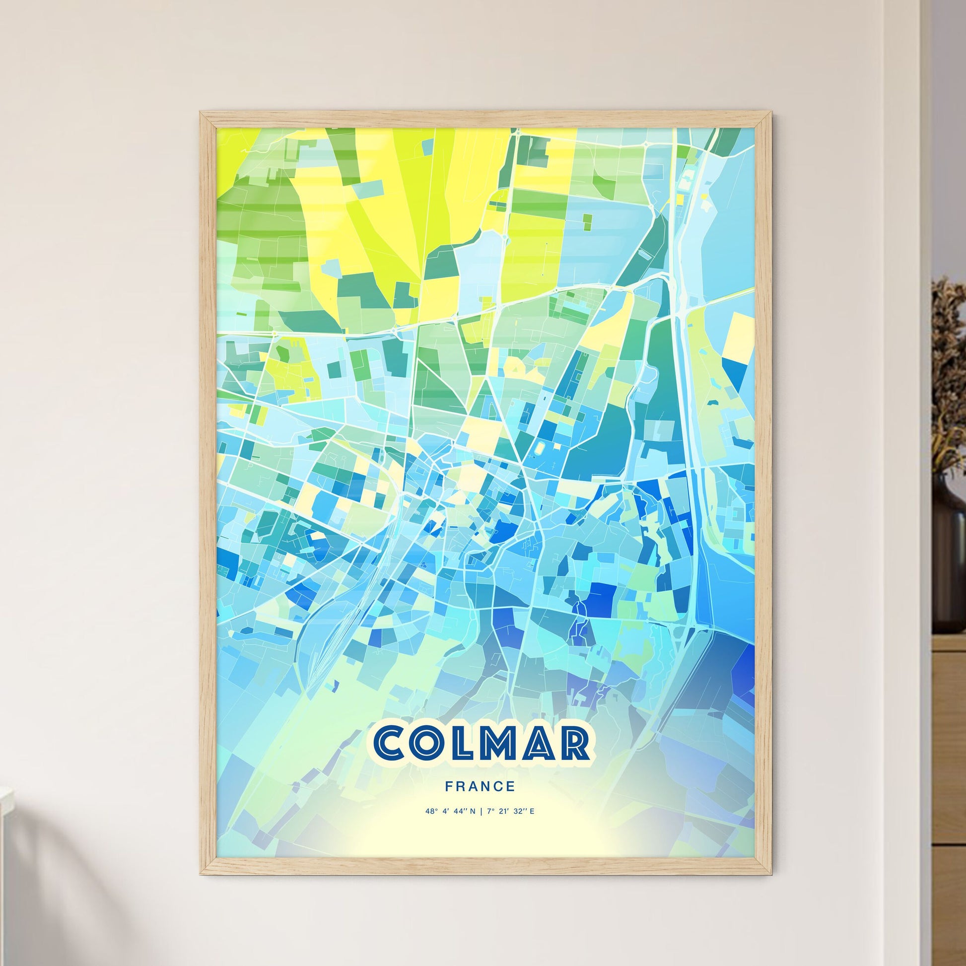 Colorful Colmar France Fine Art Map Cool Blue