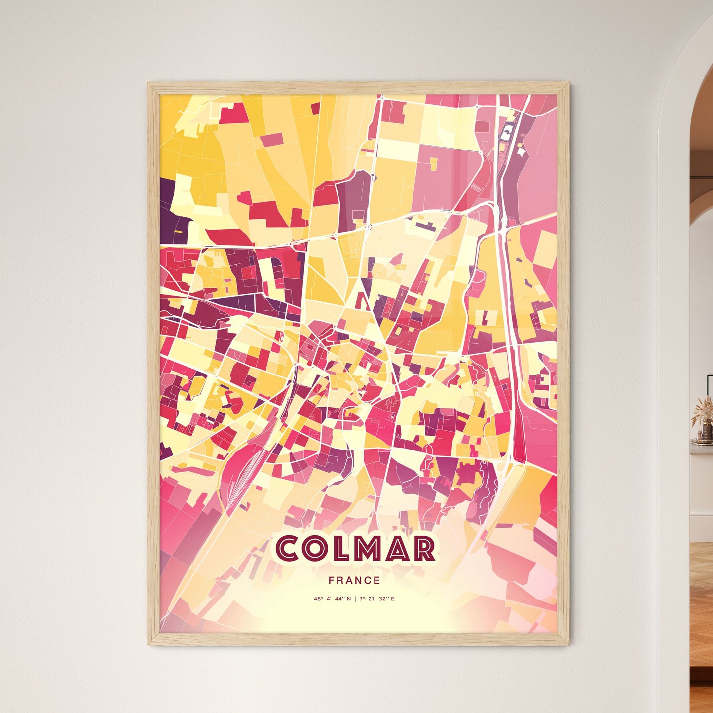 Colorful Colmar France Fine Art Map Hot Red