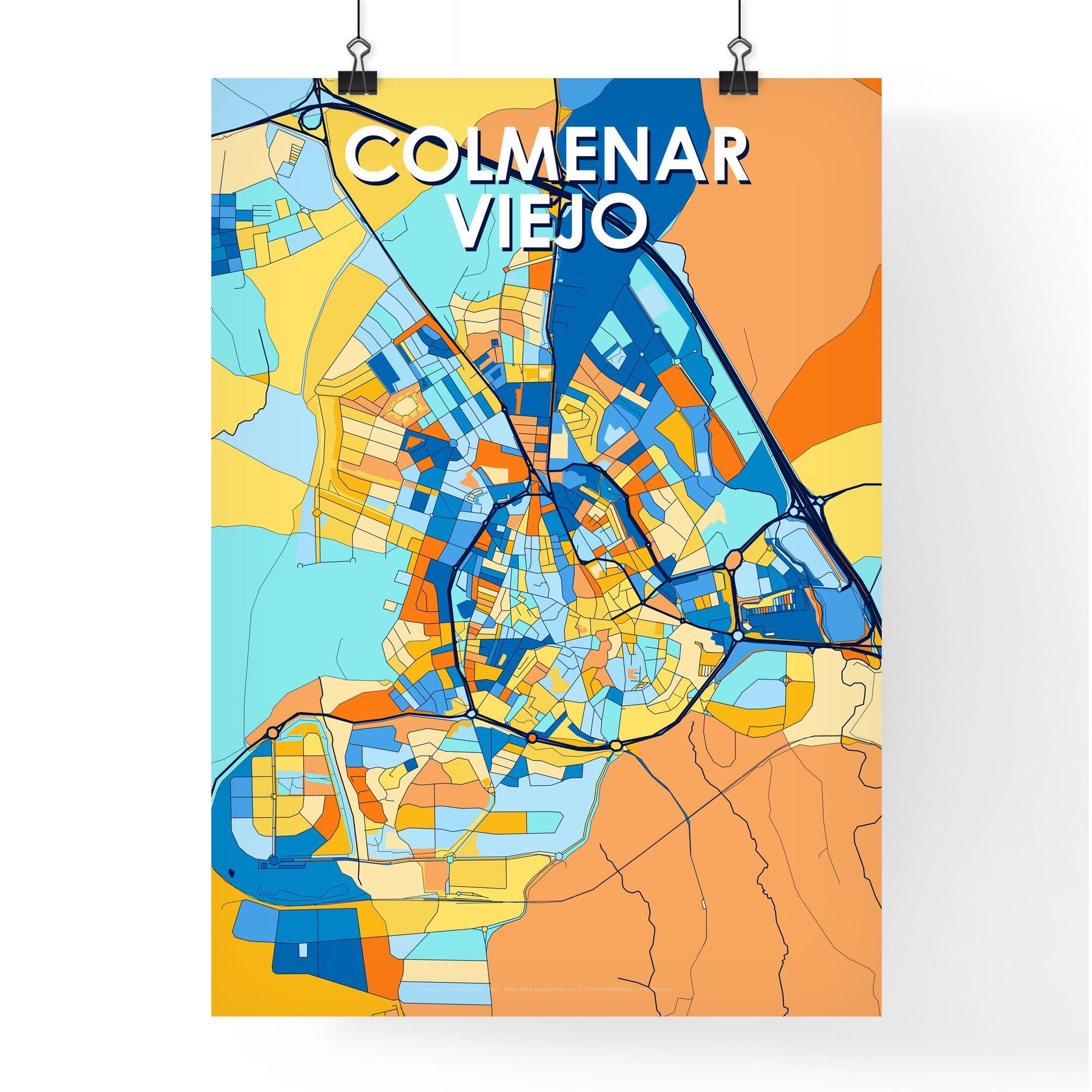 COLMENAR VIEJO SPAIN Vibrant Colorful Art Map Poster Blue Orange