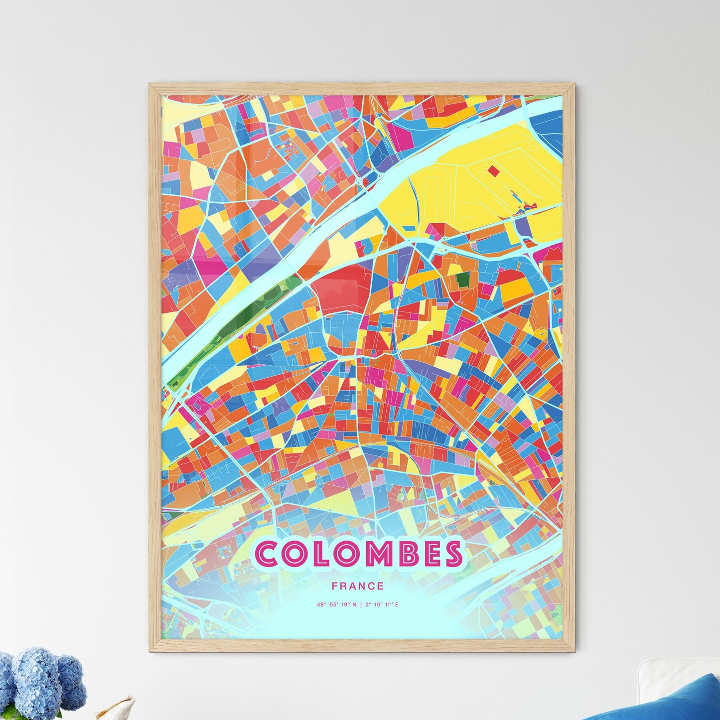 Colorful Colombes France Fine Art Map Crazy Colors