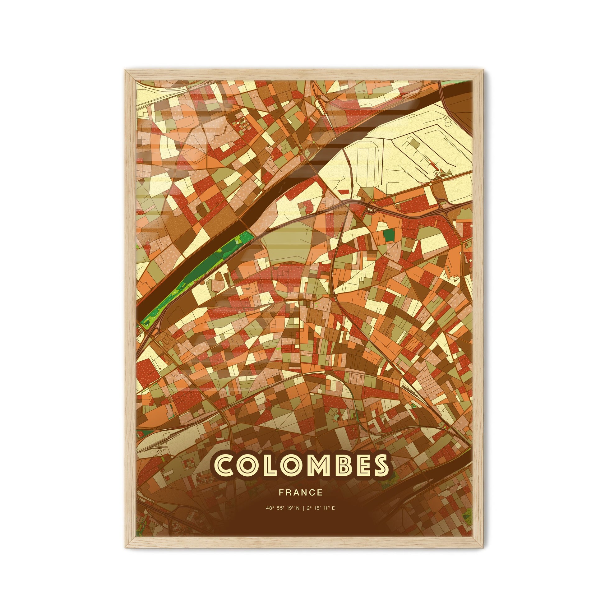 Colorful Colombes France Fine Art Map Farmhouse