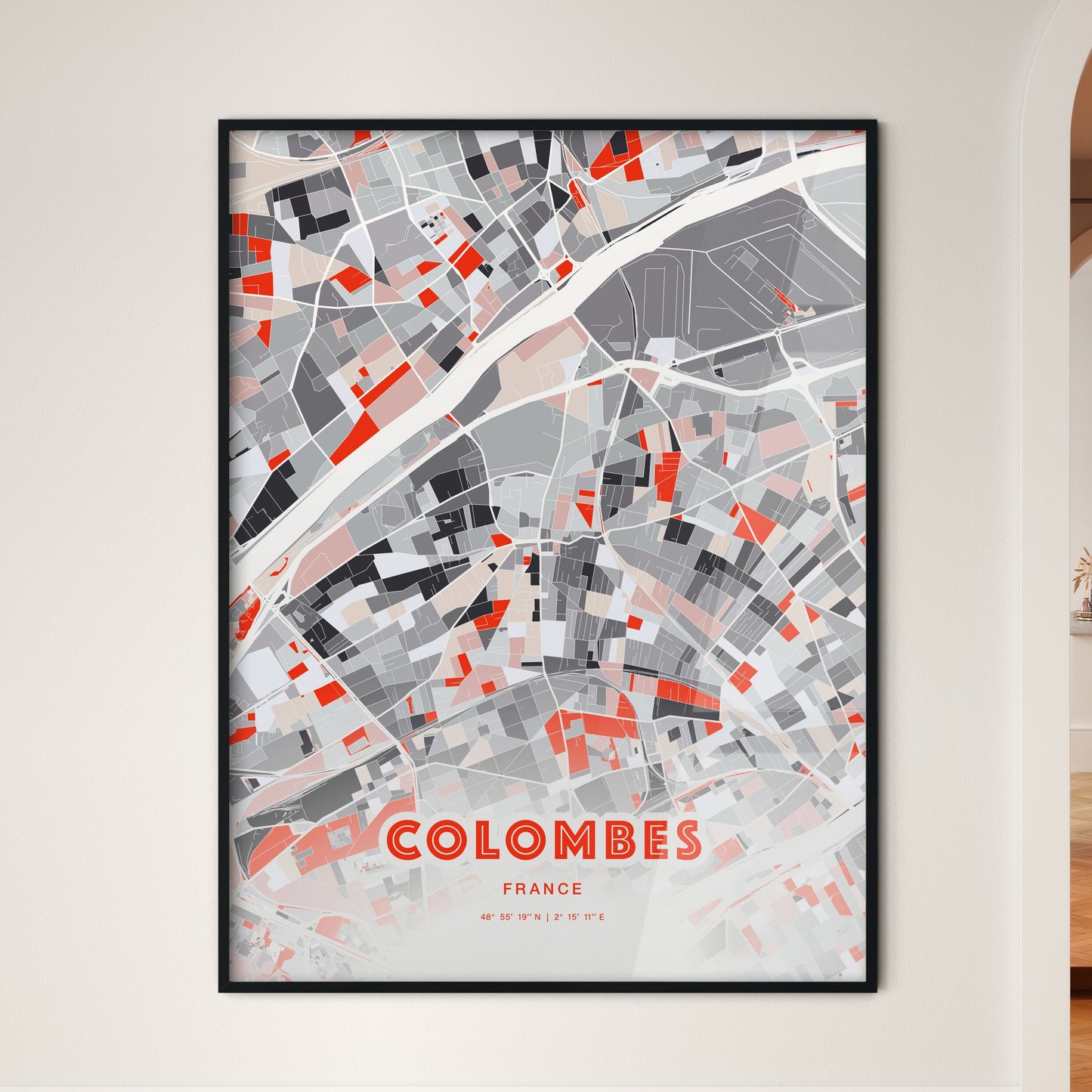 Colorful Colombes France Fine Art Map Modern Expressive