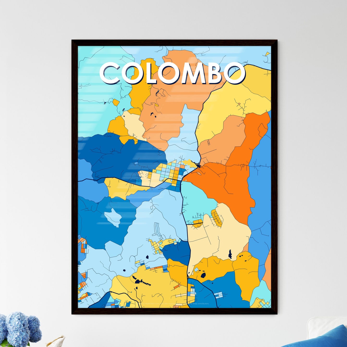 COLOMBO BRAZIL Vibrant Colorful Art Map Poster Blue Orange