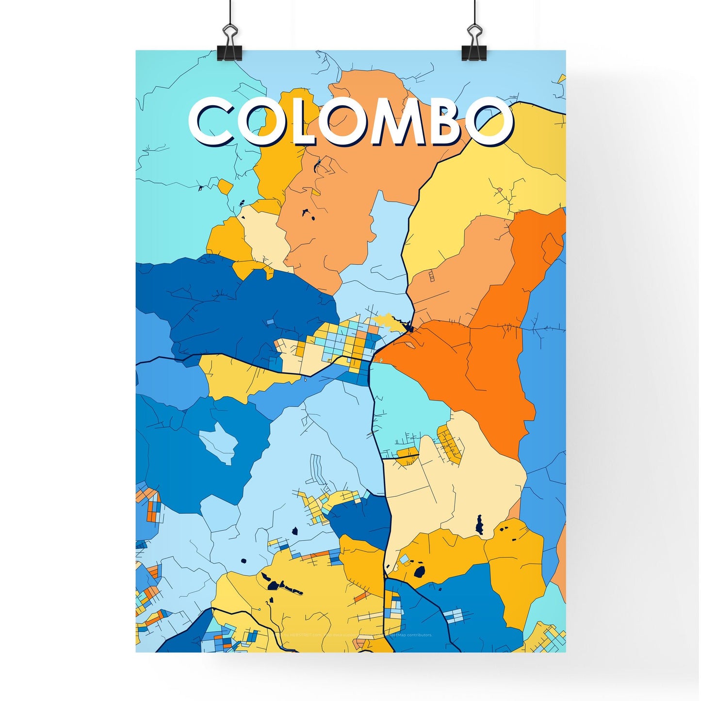 COLOMBO BRAZIL Vibrant Colorful Art Map Poster Blue Orange