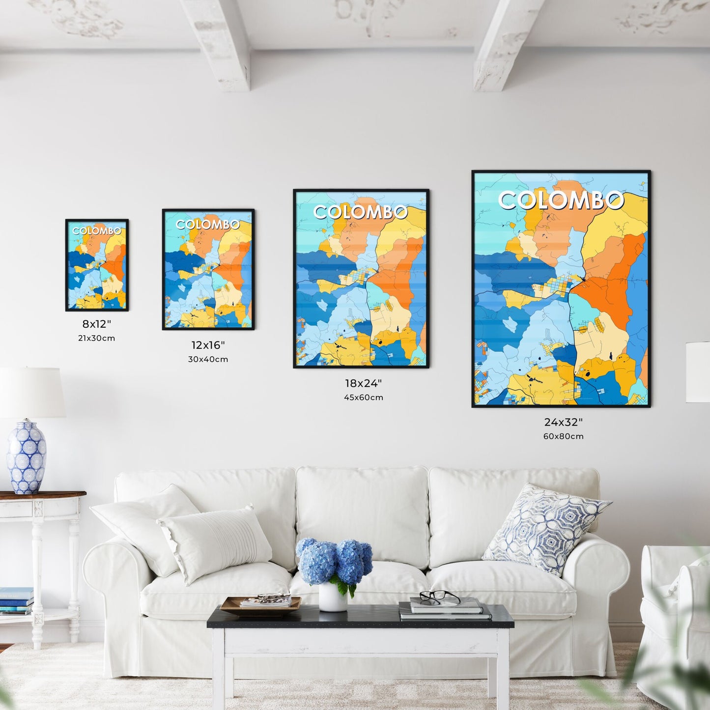 COLOMBO BRAZIL Vibrant Colorful Art Map Poster Blue Orange