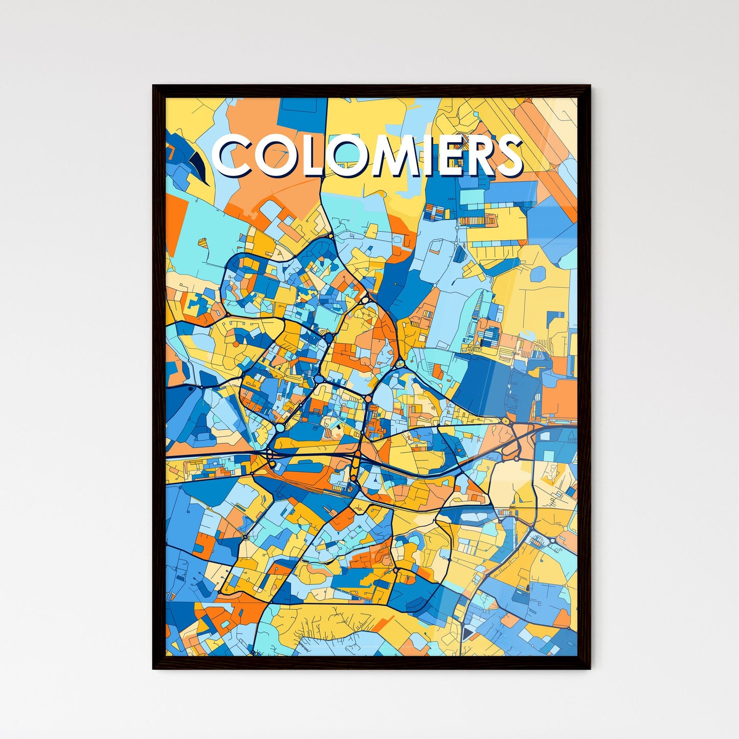 COLOMIERS FRANCE Vibrant Colorful Art Map Poster Blue Orange