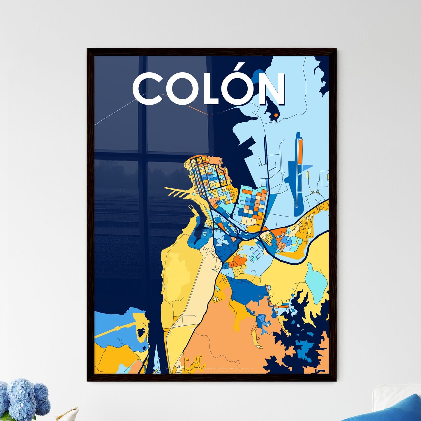 COLÓN PANAMA Vibrant Colorful Art Map Poster Blue Orange