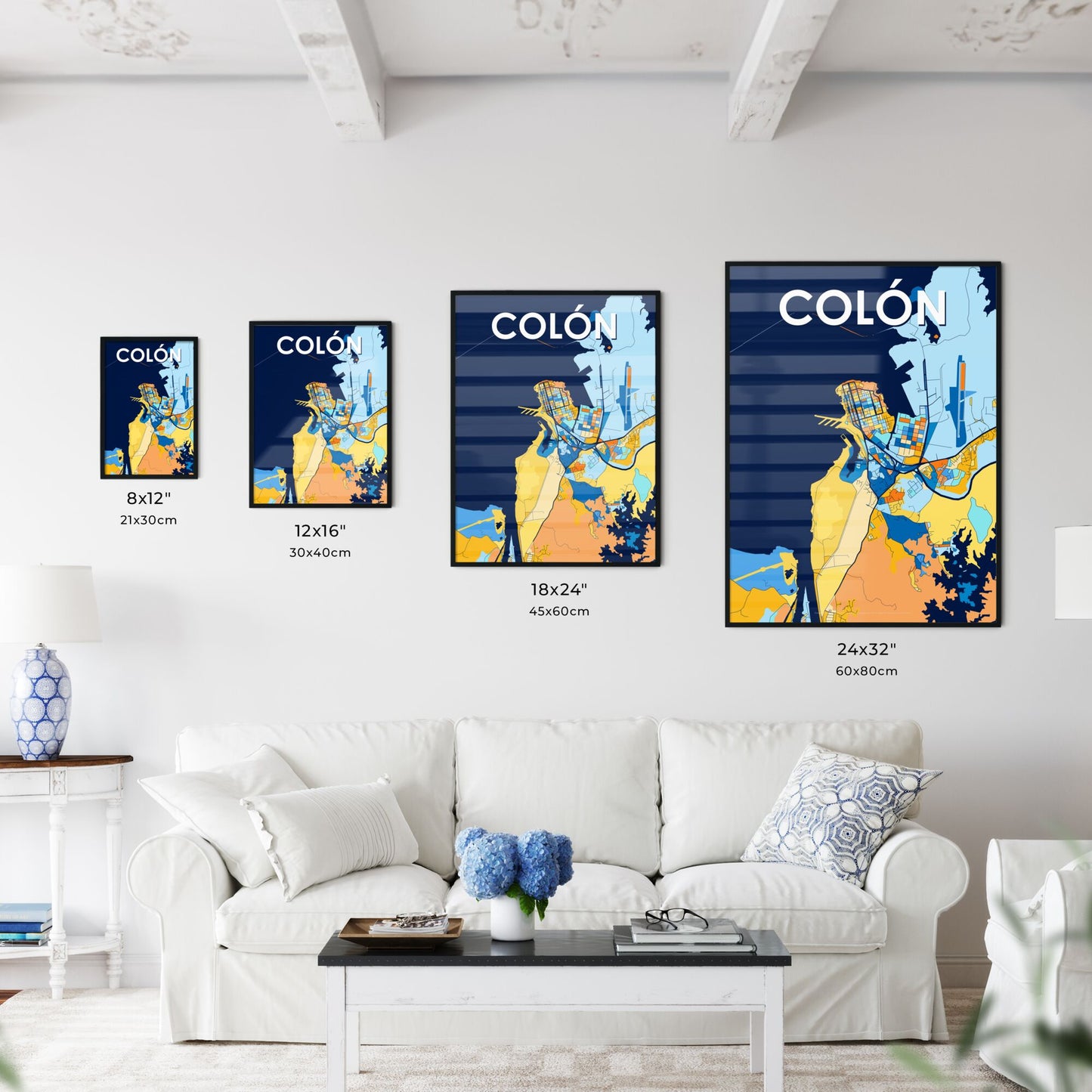 COLÓN PANAMA Vibrant Colorful Art Map Poster Blue Orange