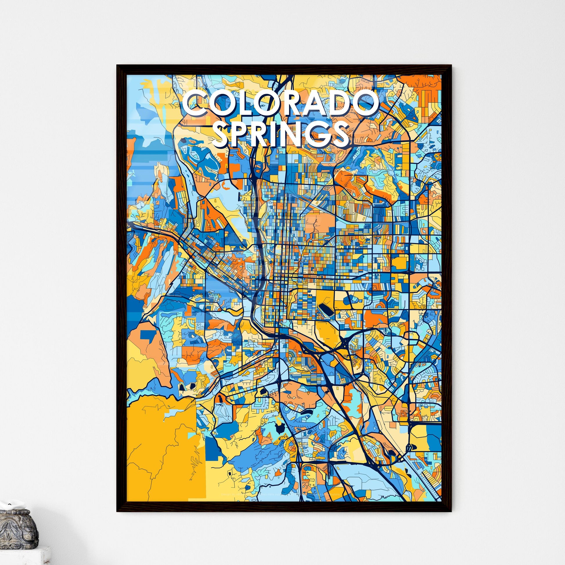 COLORADO SPRINGS COLORADO Vibrant Colorful Art Map Poster Blue Orange