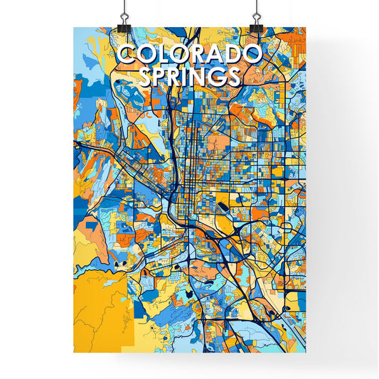 COLORADO SPRINGS COLORADO Vibrant Colorful Art Map Poster Blue Orange