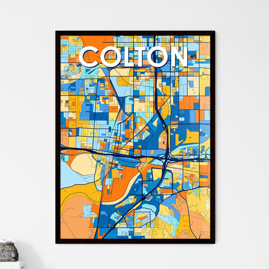 COLTON CALIFORNIA Vibrant Colorful Art Map Poster Blue Orange