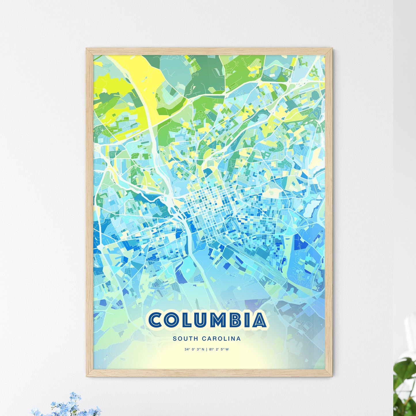 Colorful Columbia South Carolina Fine Art Map Cool Blue