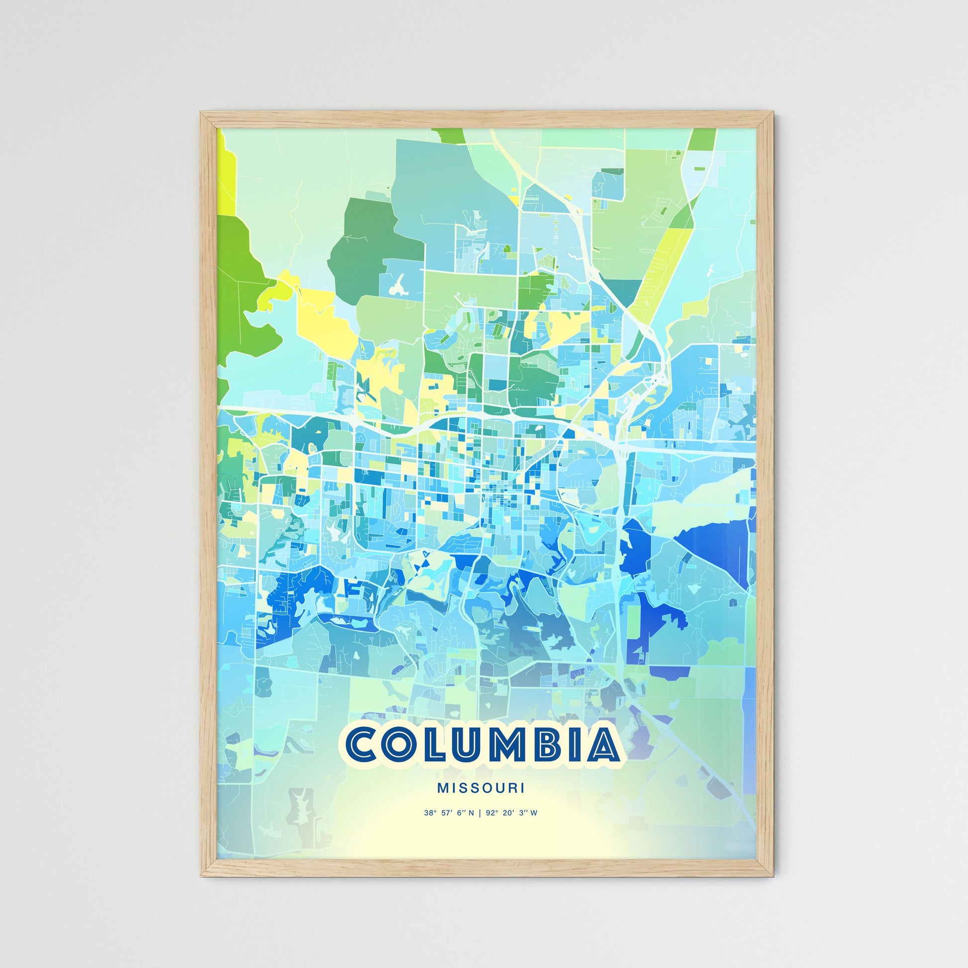 Colorful Columbia Missouri Fine Art Map Cool Blue