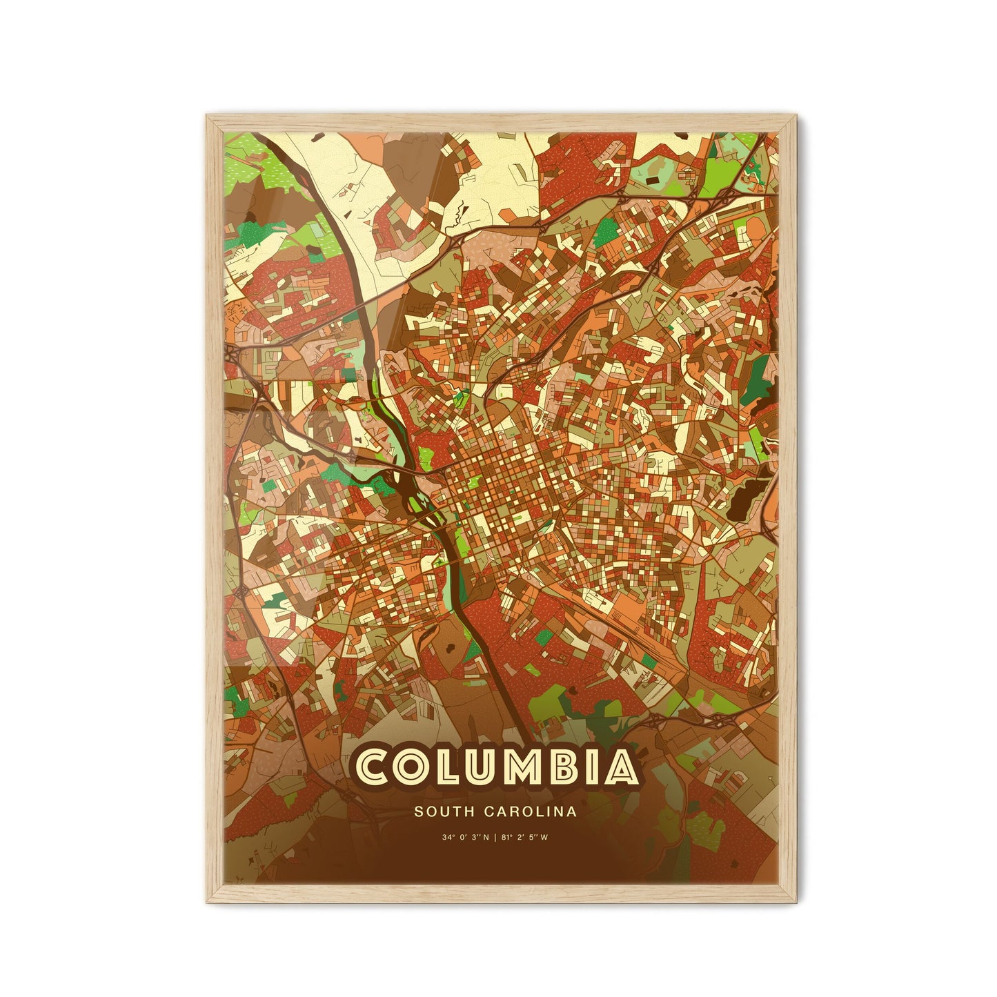 Colorful Columbia South Carolina Fine Art Map Farmhouse