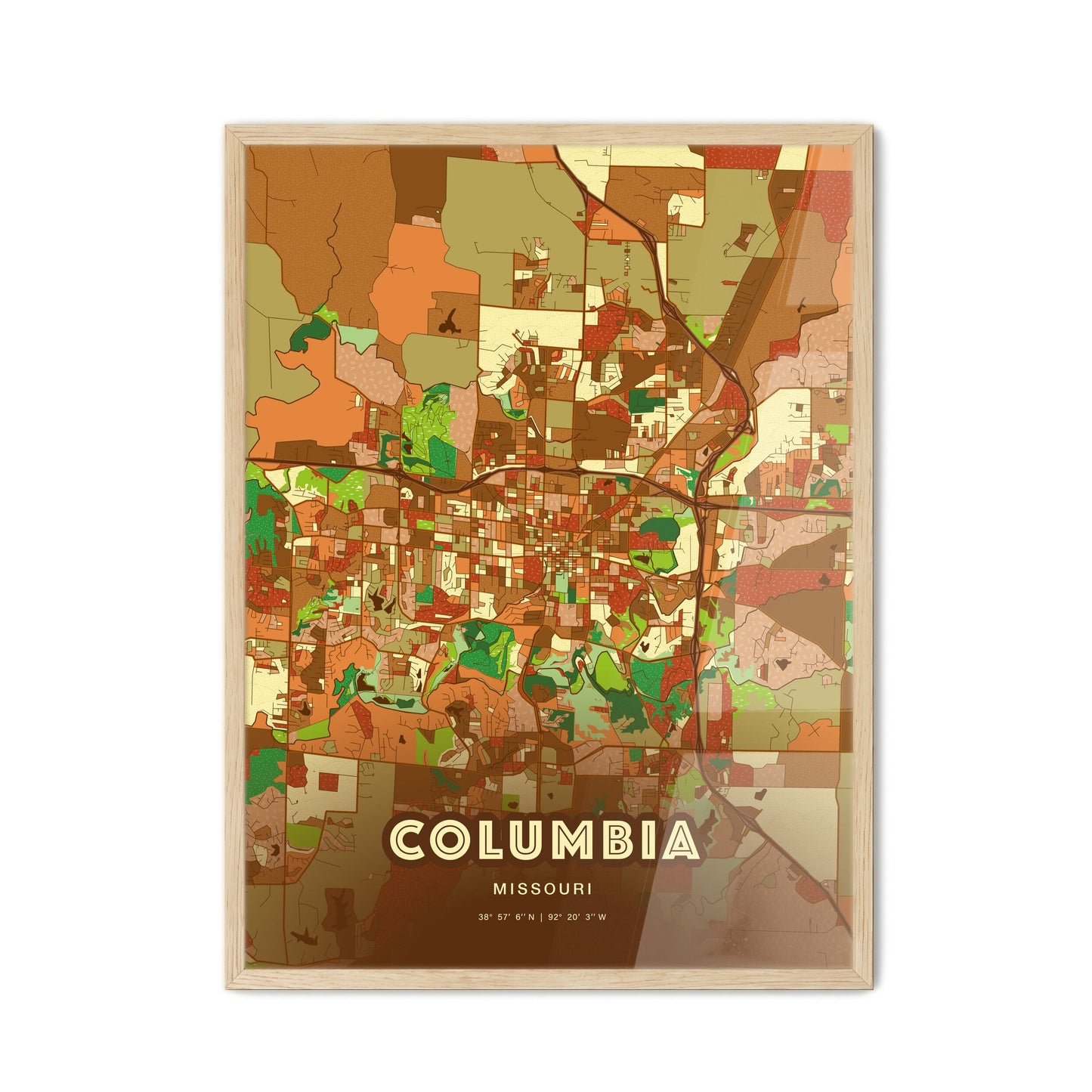 Colorful Columbia Missouri Fine Art Map Farmhouse