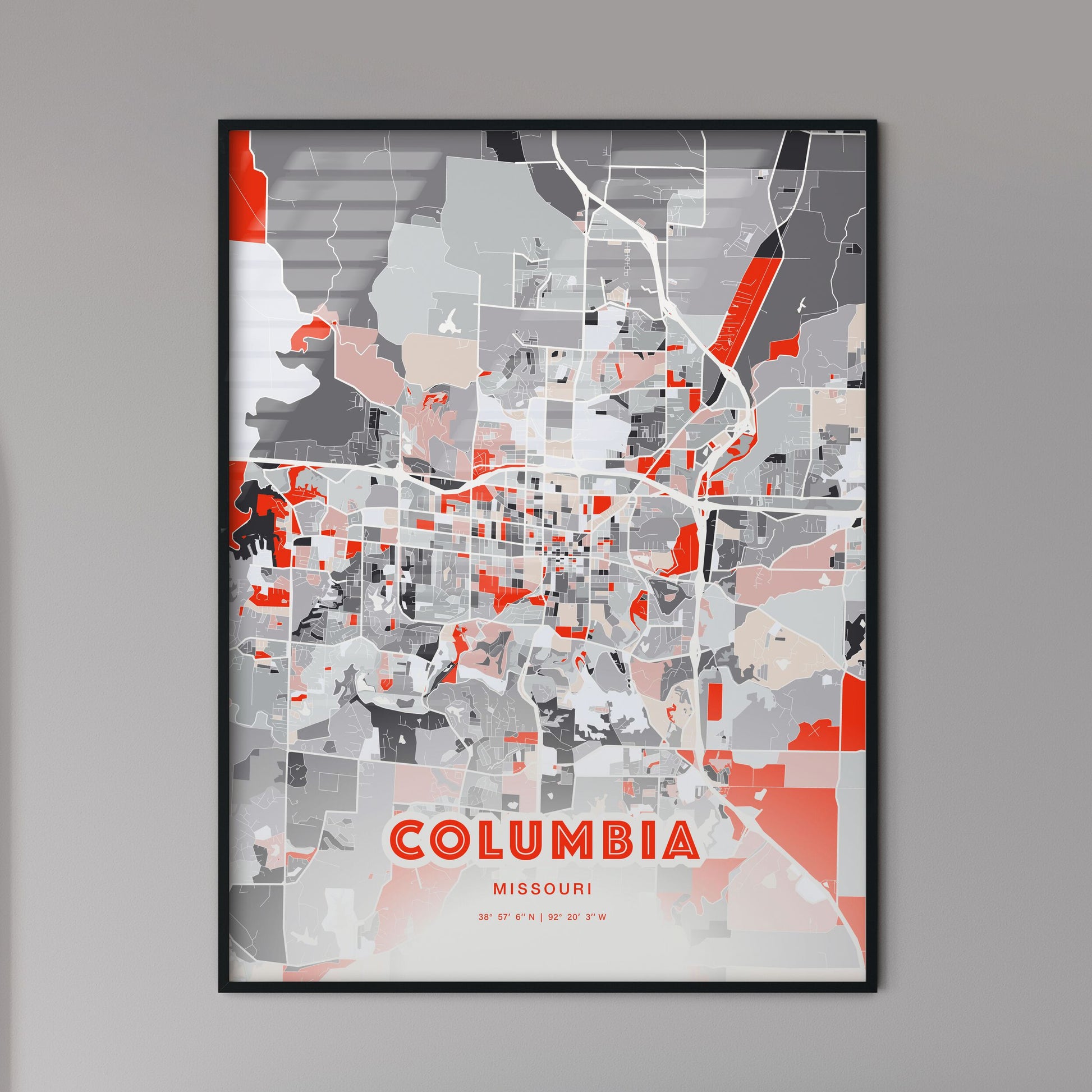 Colorful Columbia Missouri Fine Art Map Modern Expressive