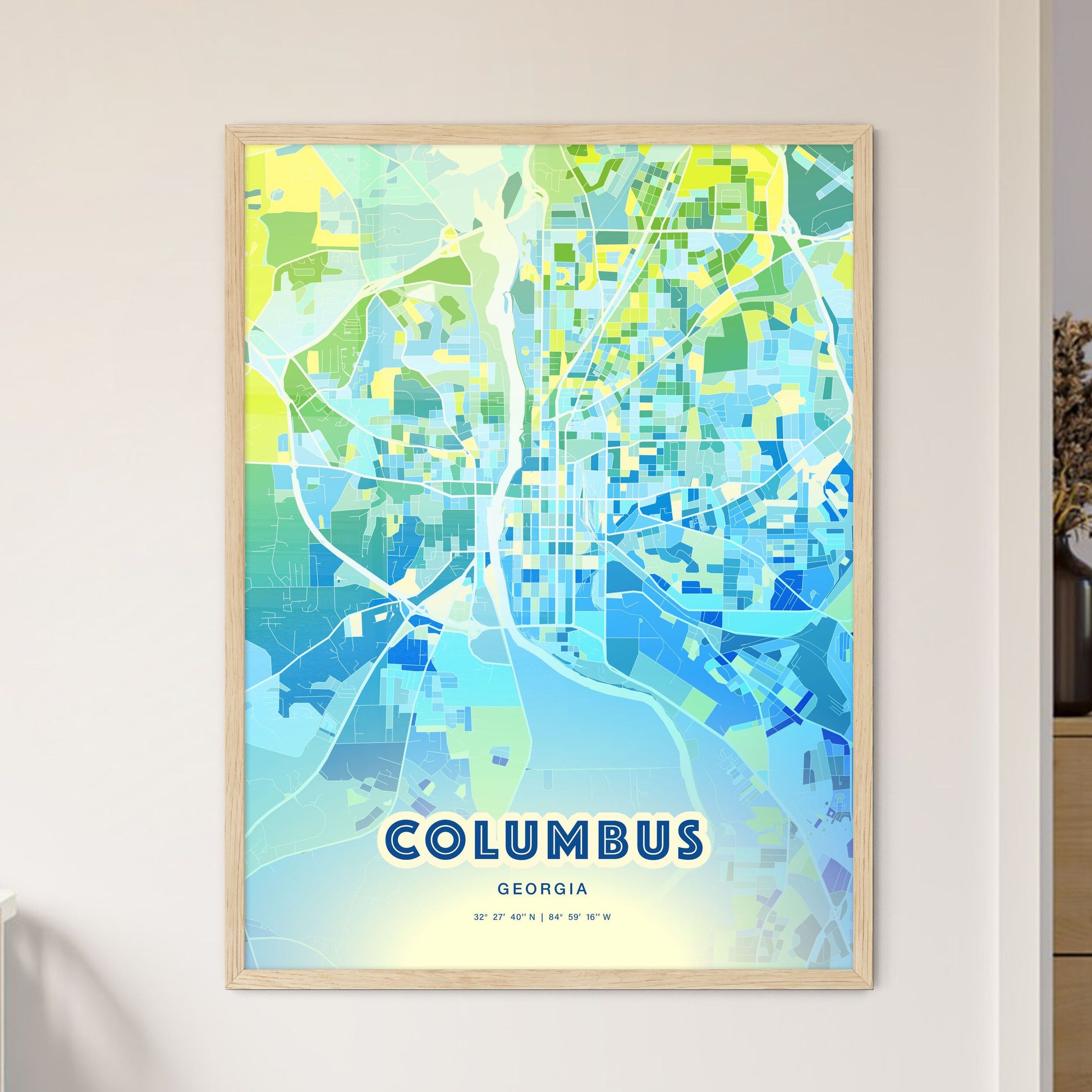Colorful Columbus Georgia Fine Art Map Cool Blue