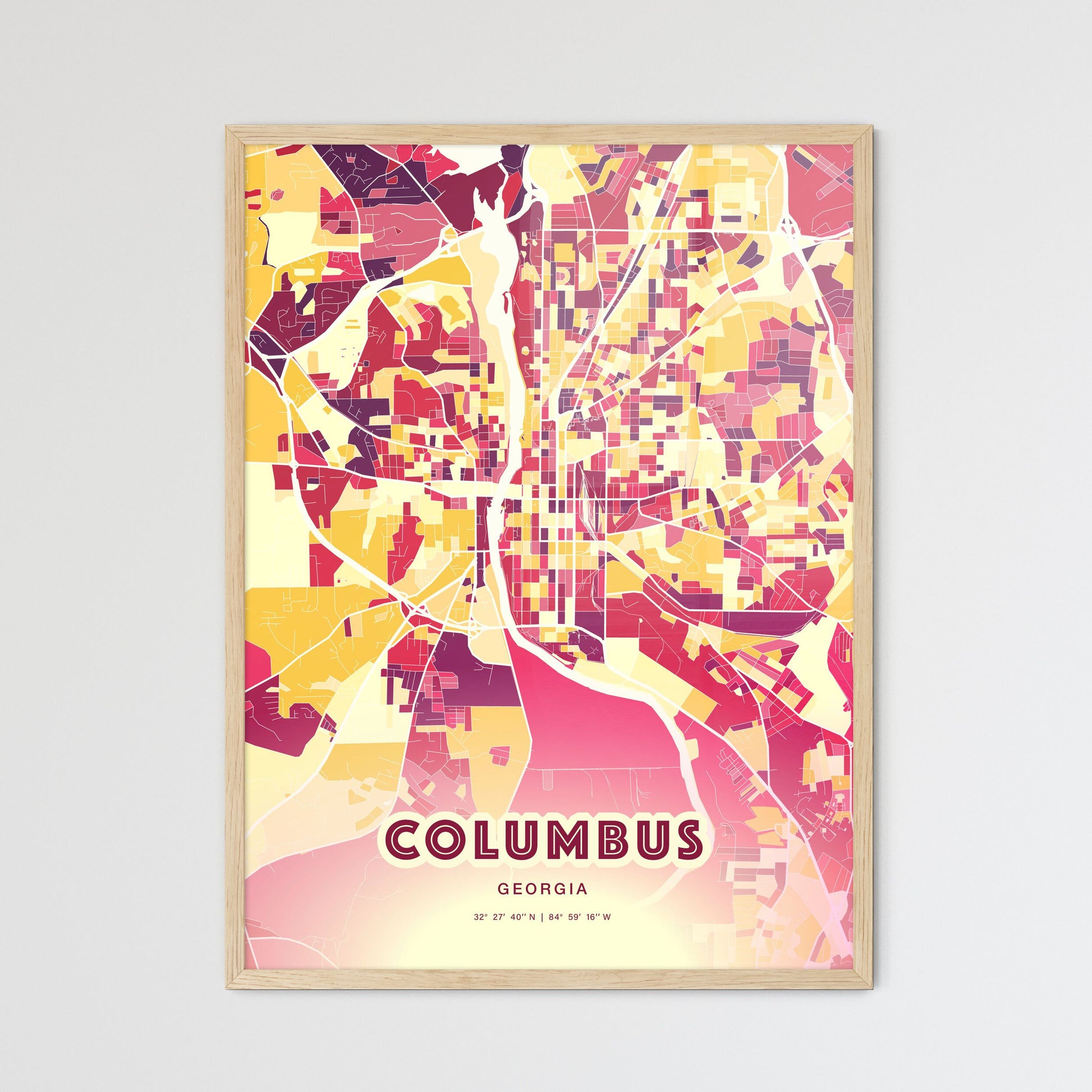Colorful Columbus Georgia Fine Art Map Hot Red