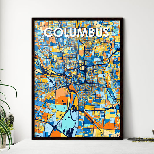 COLUMBUS OHIO Vibrant Colorful Art Map Poster Blue Orange