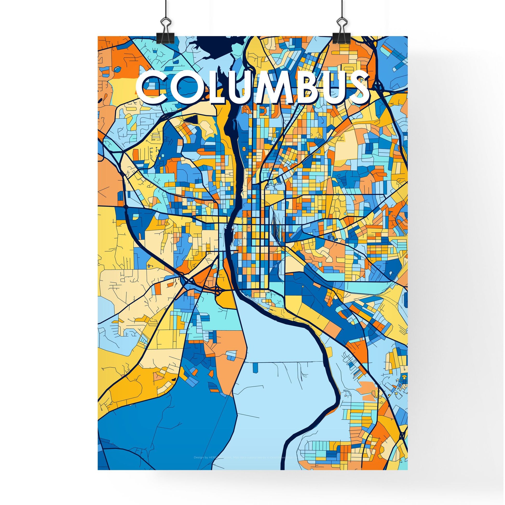 COLUMBUS GEORGIA Vibrant Colorful Art Map Poster Blue Orange