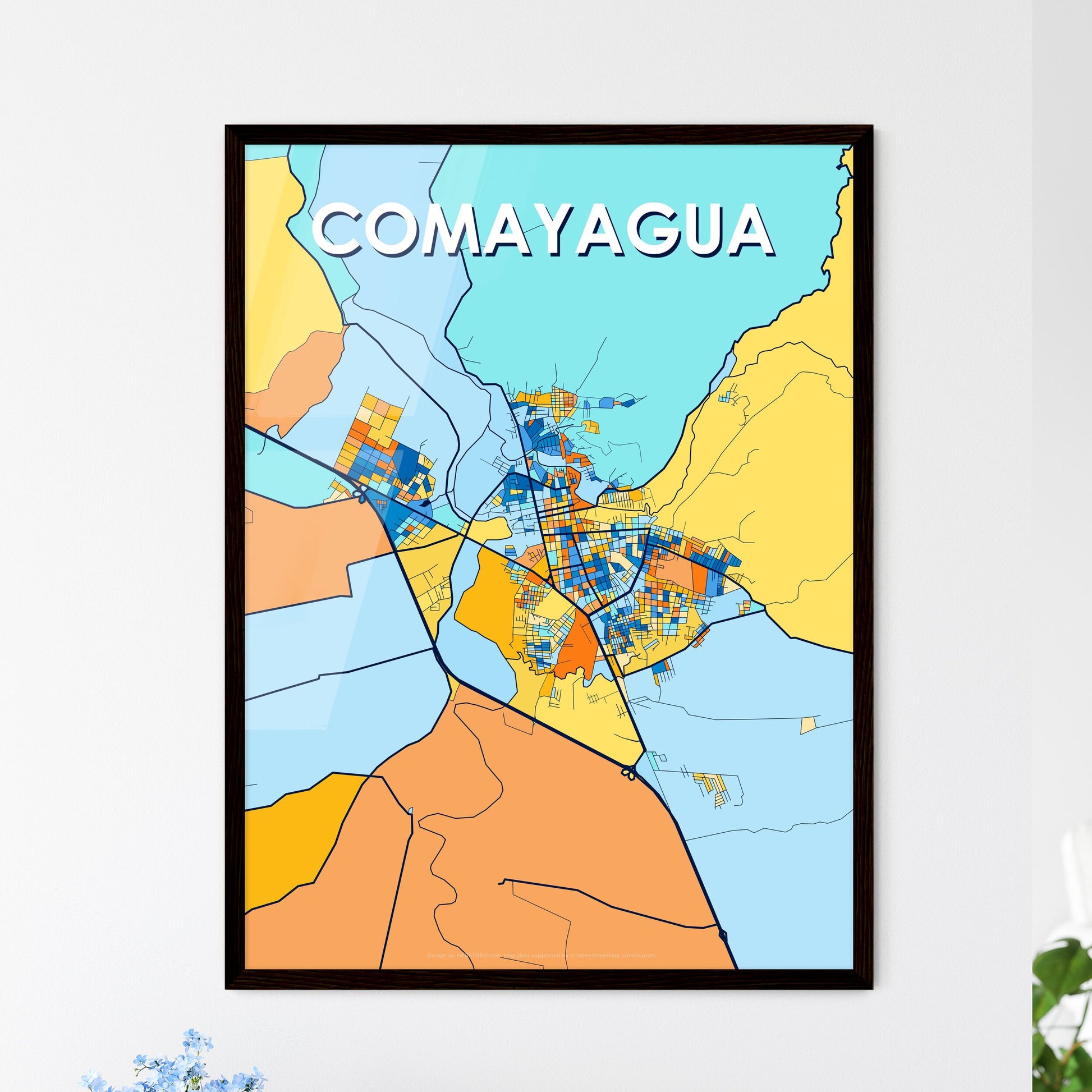 COMAYAGUA HONDURAS Vibrant Colorful Art Map Poster Blue Orange