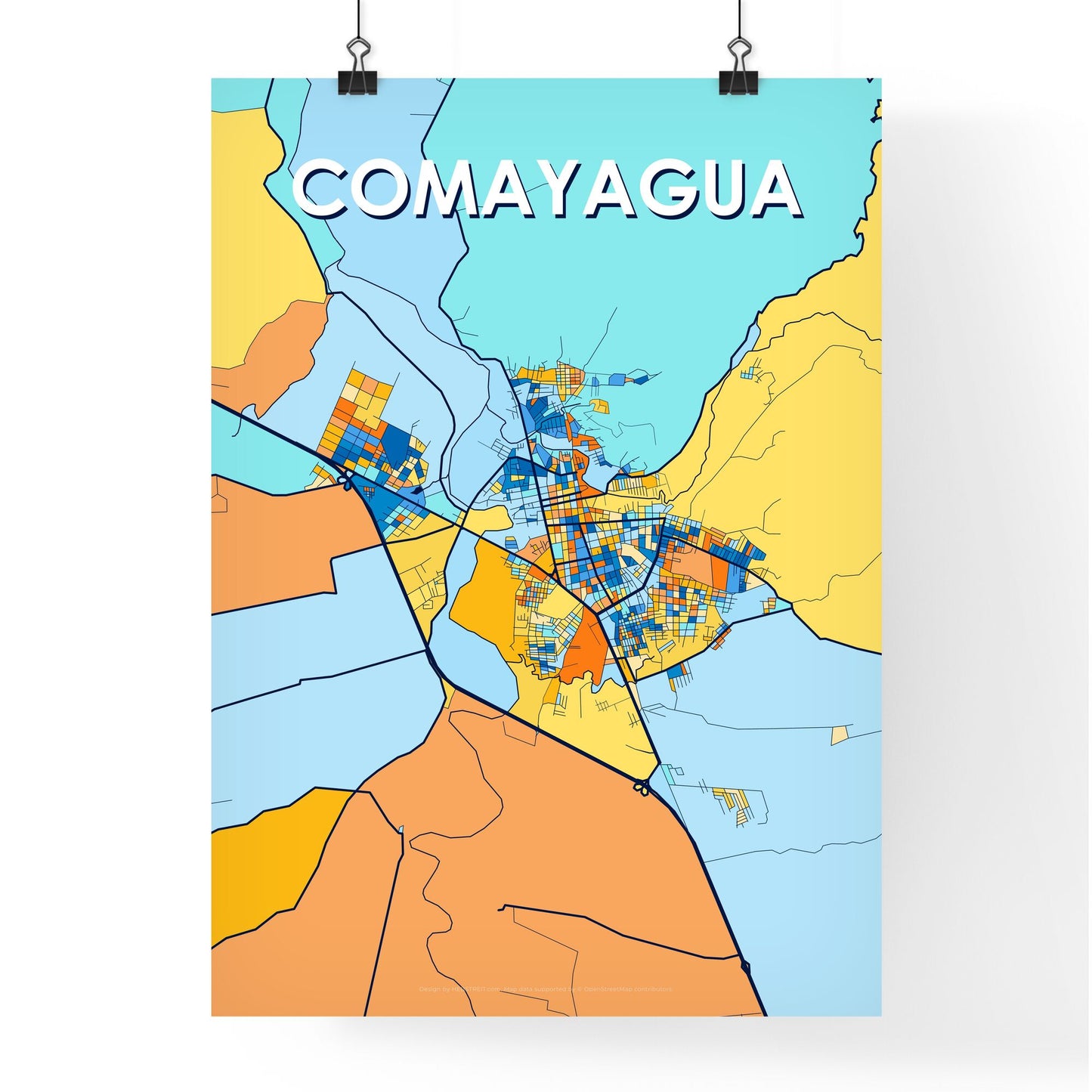 COMAYAGUA HONDURAS Vibrant Colorful Art Map Poster Blue Orange