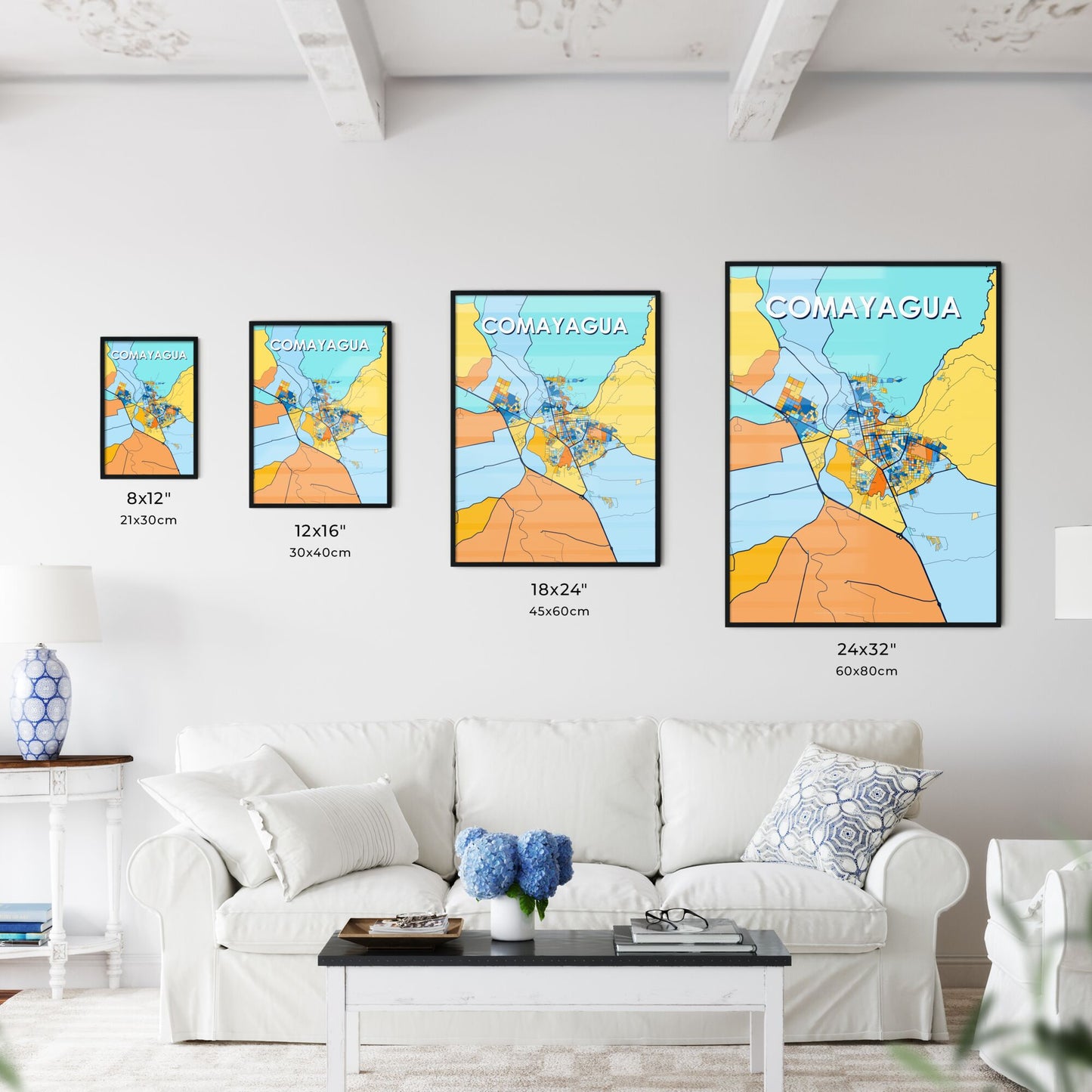 COMAYAGUA HONDURAS Vibrant Colorful Art Map Poster Blue Orange