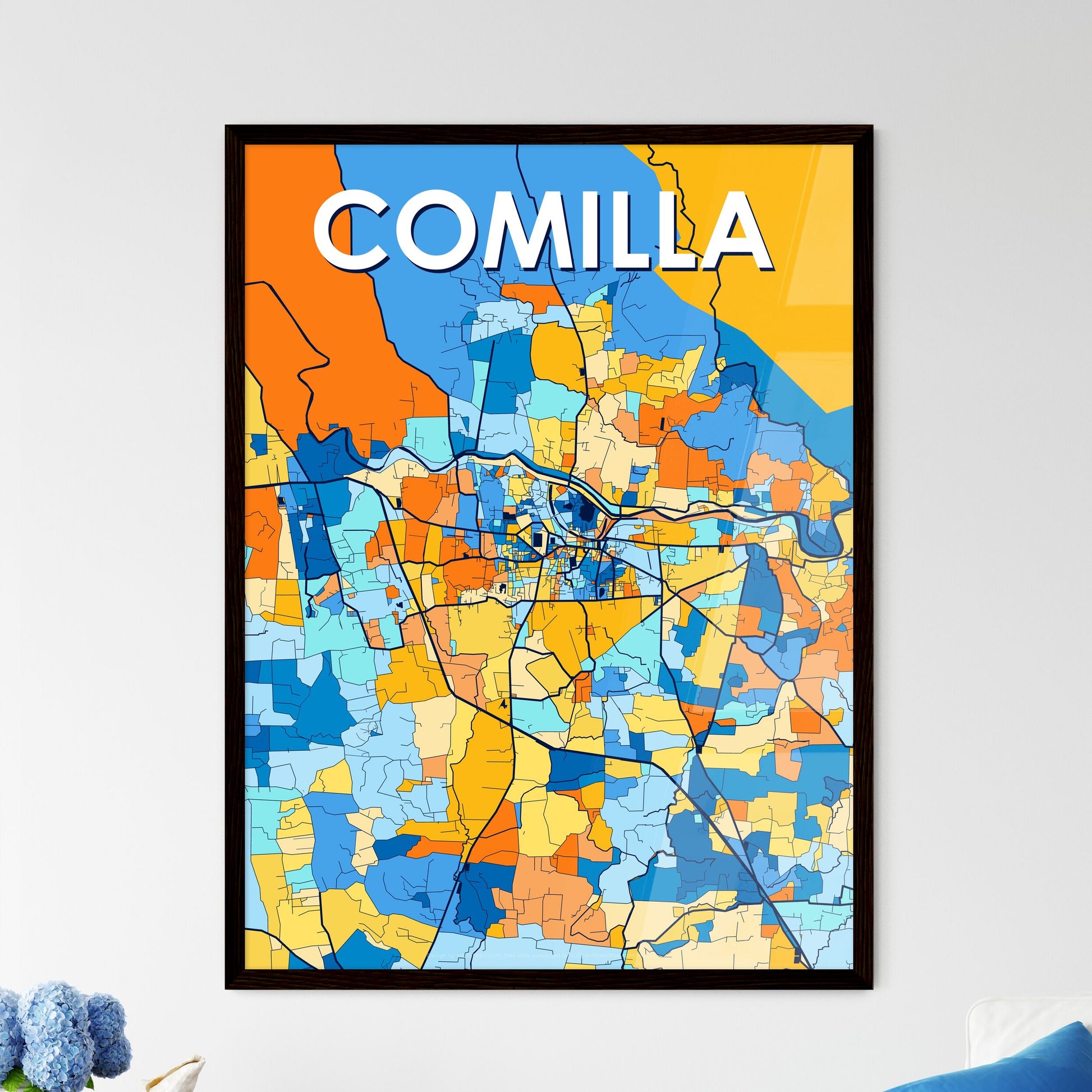 COMILLA BANGLADESH Vibrant Colorful Art Map Poster Blue Orange