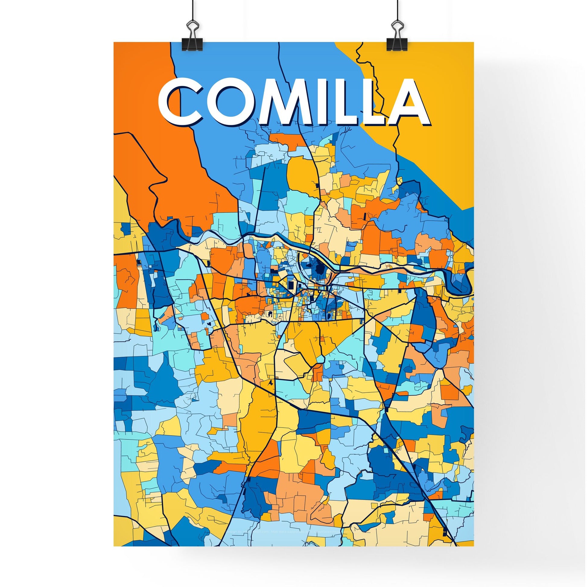 COMILLA BANGLADESH Vibrant Colorful Art Map Poster Blue Orange