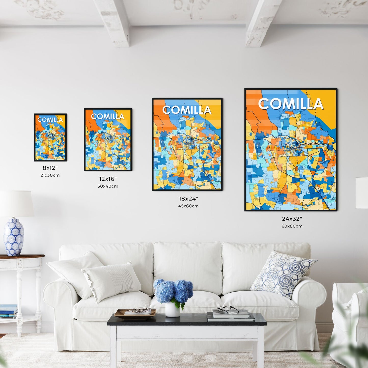 COMILLA BANGLADESH Vibrant Colorful Art Map Poster Blue Orange