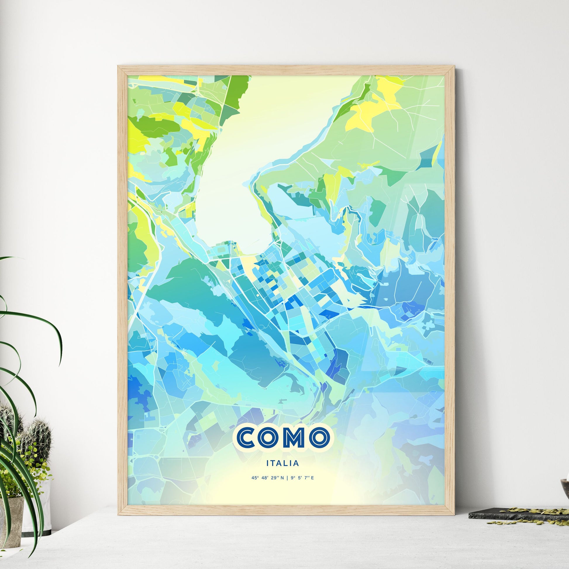 Colorful Como Italy Fine Art Map Cool Blue