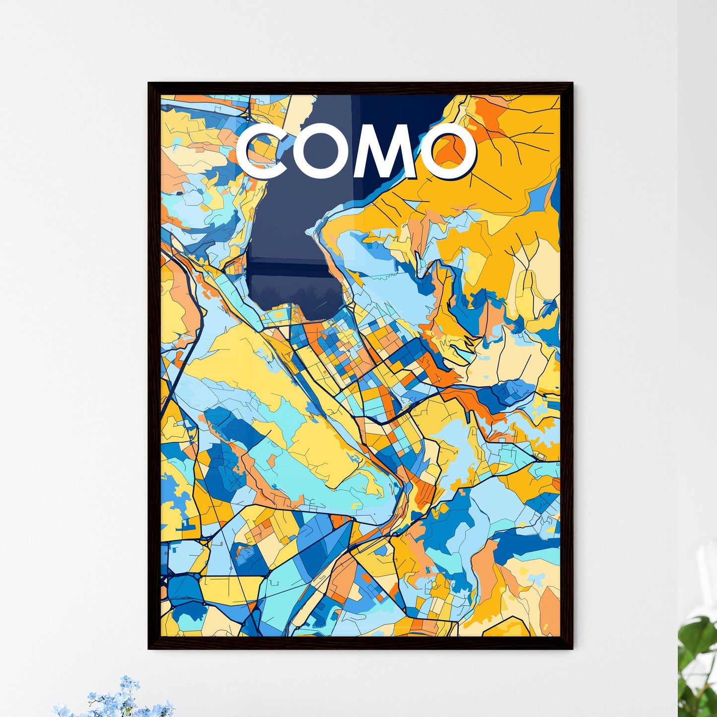 COMO ITALY Vibrant Colorful Art Map Poster Blue Orange