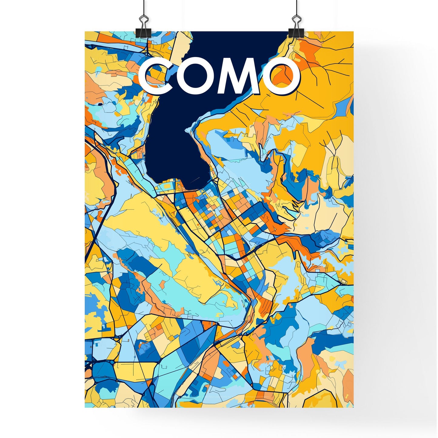 COMO ITALY Vibrant Colorful Art Map Poster Blue Orange