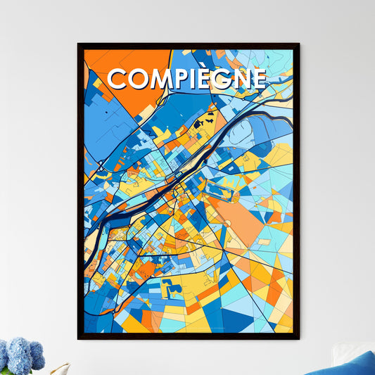 COMPIÈGNE FRANCE Vibrant Colorful Art Map Poster Blue Orange