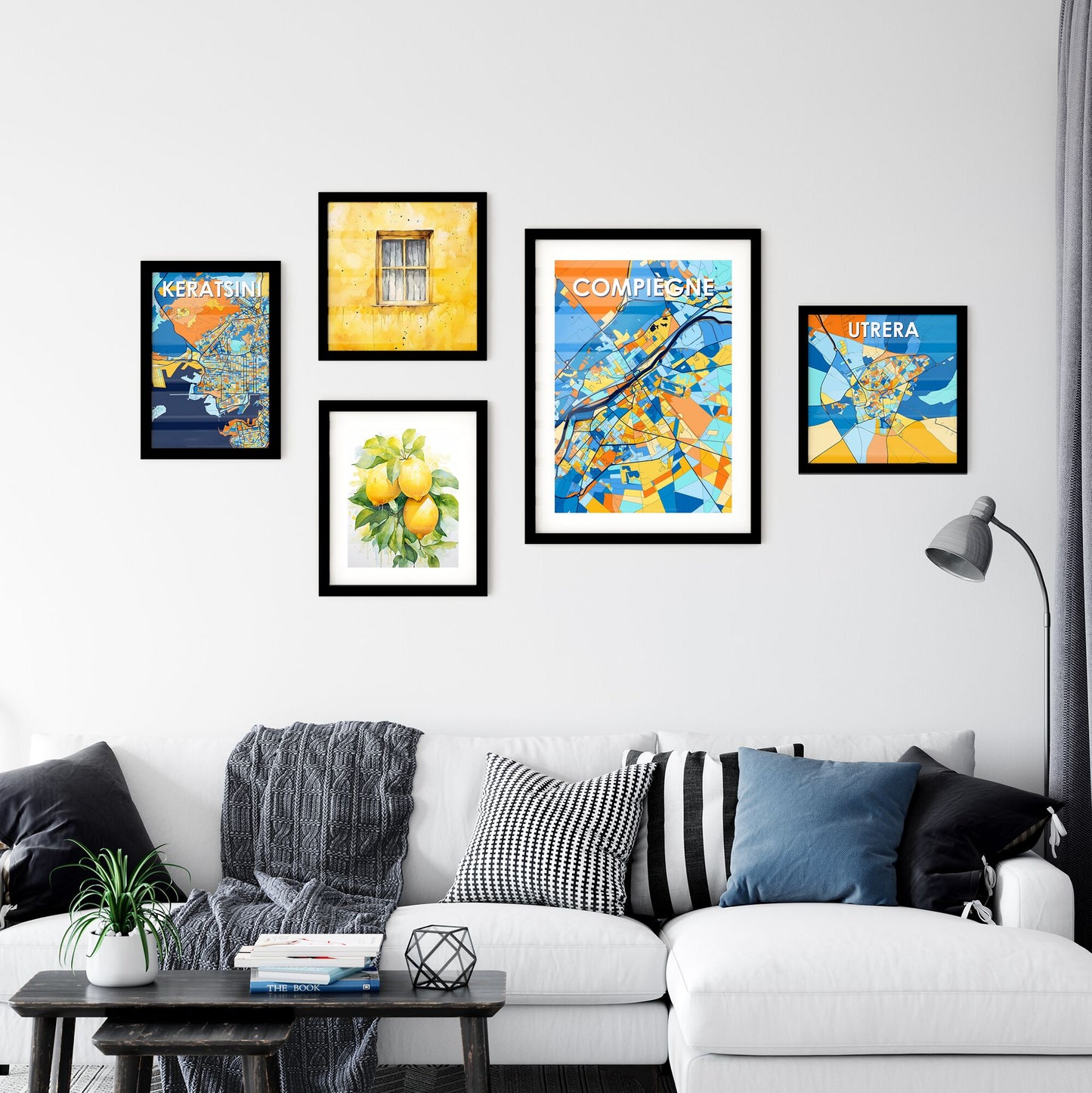 COMPIÈGNE FRANCE Vibrant Colorful Art Map Poster Blue Orange