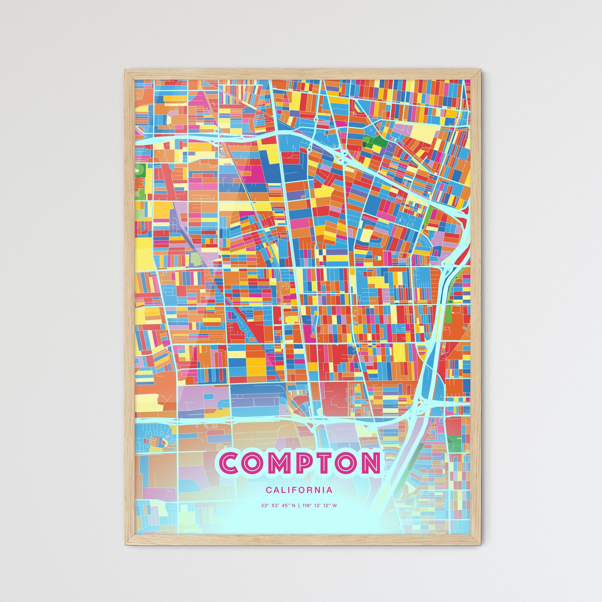 Colorful Compton California Fine Art Map Crazy Colors